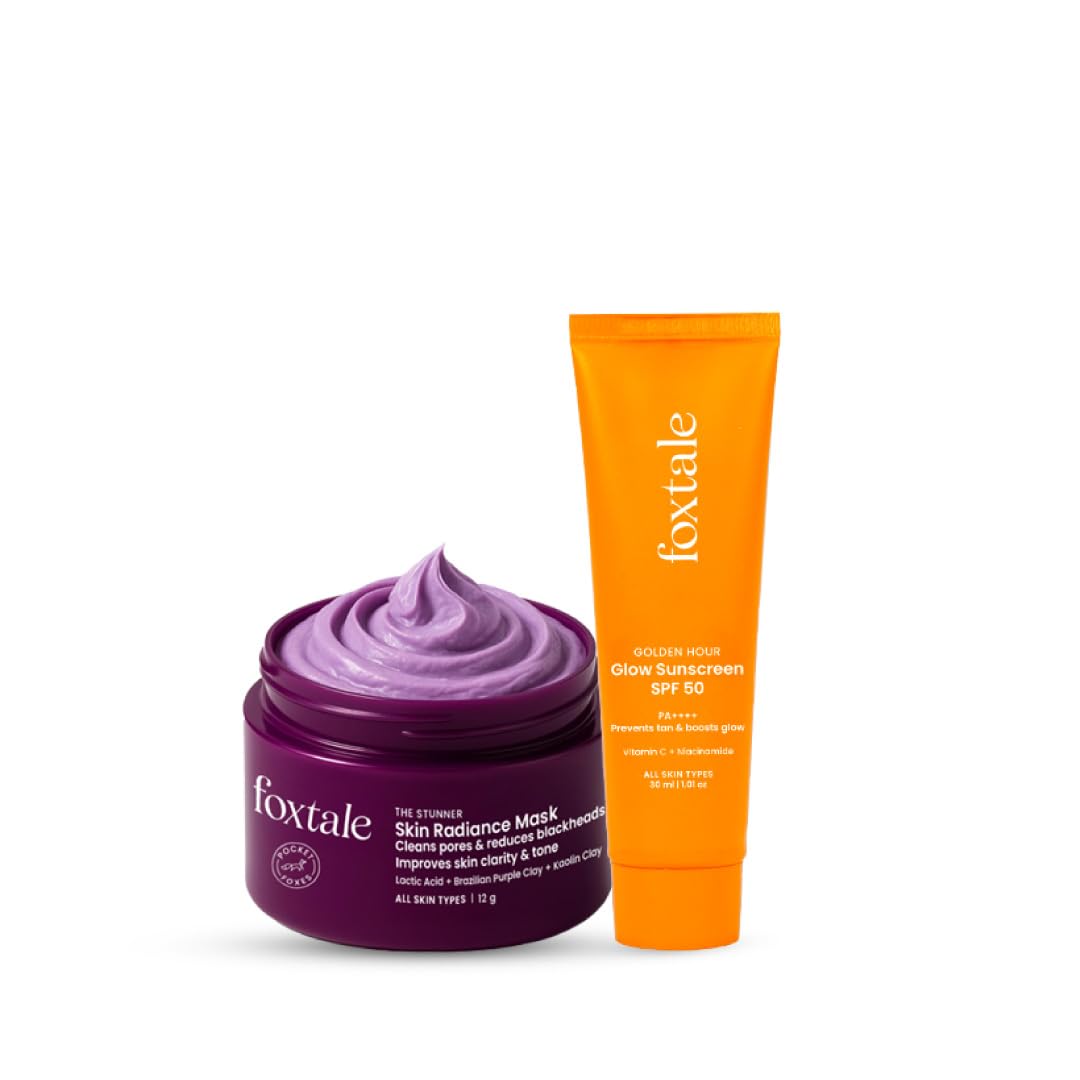 Foxtale De-tan and Shield Duo | Skin Radiance Mask 12g + Glow Sunscreen SPF 50 PA++++ 30ml | Removes tan & blackheads + Brightens | Brightens & protects skin with Vitamin C & Niacinamide-picture-27