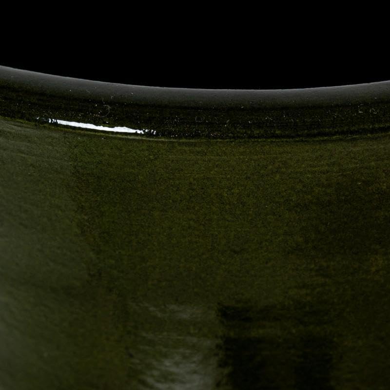 DRW Paraguero Redondo con Forma de Bambu de Ceramica en Verde Brillo 50x25x25 cm