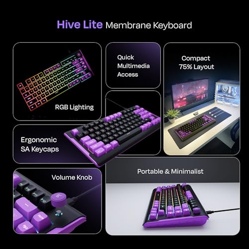 Kreo Hive Lite Wired RGB Membrane Gaming Keyboard, Ultra Silent 75% Compact Keyboard, RGB Keyboard Volume Knob, Windows Game Mode Lock Key Board... - Image 2