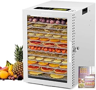 Kwasyo 12 Trays Stainless Steel Food Dehydrator, Dual fan 360° Efficient Drying, 24H Adjustable Timer & 20-90 Temperature Control, Overheat Protection, Dehydrator Food Dyer uk for meat fruit, 800W