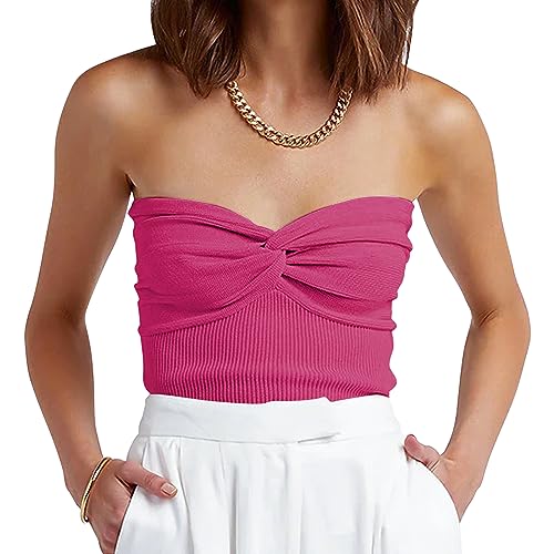 ANRABESS Tube Top for Women Summer Strapless Bandeau Knit Twist Knot Corset Crop Basic Tank Top 2025 Holiday Outfits