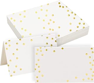 NEWHOMSTYLE 50 PCS White Table Place Cards with Gold Foil Dot, Blank Name Place Card for Wedding Events Parties Christmas Dinner Reception