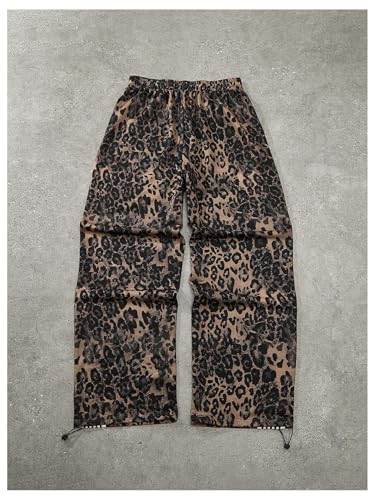 Men's Leopard Cheetah Print Baggy Pants Side Stripe Wide Leg Drawstring Long Pants2