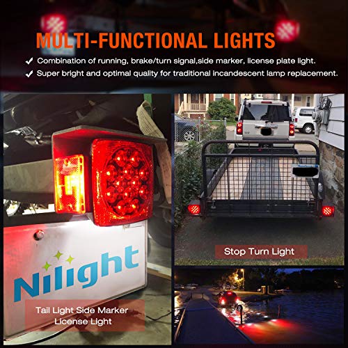 Image of Nilight 2PCS Square Submersible LED Trailer Light,IP68 Waterproof | Low profile stop turn tail signal lights with side marker for 12V utility boat camper RV Trucks Marine Snowmobile