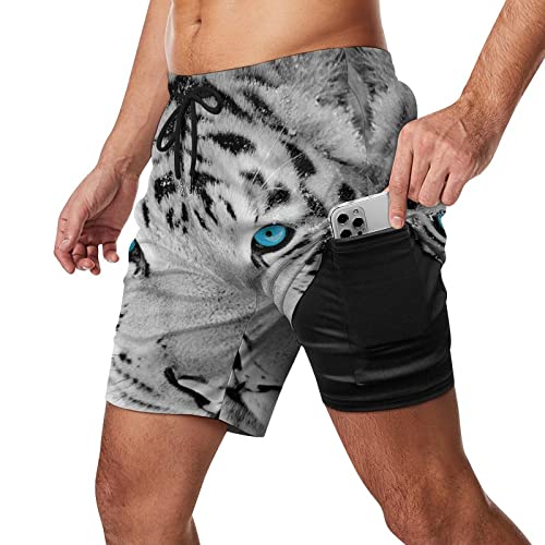 Wild White Tiger Men's Swim Trunks Beach Board Shorts Quick Dry Bathing Suits with Liner2