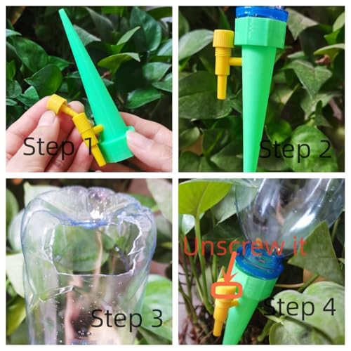 Self-Watering Spikes Kit, Adjustable Valve, 1.1inch Bottles, 12PC