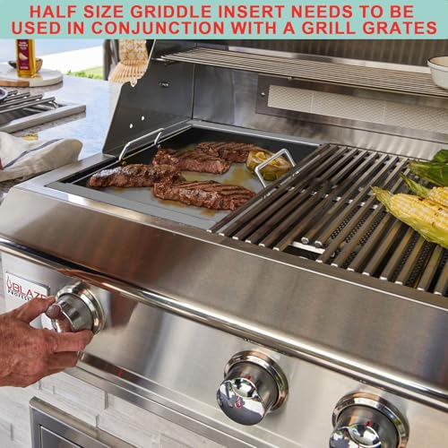 Image of Half Size Griddle Insert for Blaze Grills 3 and 5 Burner Natural Gas Grill | For blaze griddle insert, for summerset sizzler 32 inch /40 inch & Aog 24 inch T series,RCS 32 inch grill,nonstick uncoated metal,even heating