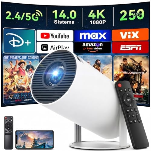 【Android 14.0】KACOTA Mini Proyector 4K Portátil 2026, Pantalla de 150 pulgadas, 250ANSI/10000 lúmenes, Soporte 4K, WiFi 6 con 2.4/5GHz, Bluetooth 5.2, Compatible con iOS/Android/PC/PS4/PS5【HY300 PRO】