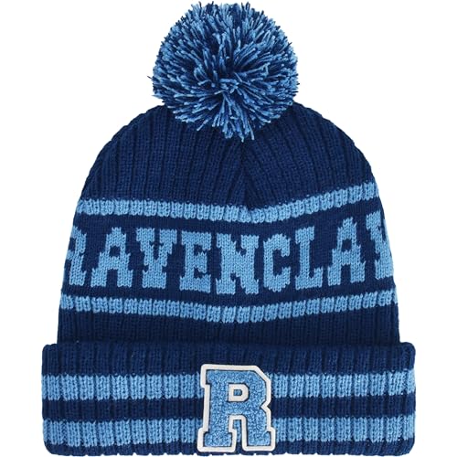 Concept One Harry Potter Beanie Hat, Hogwarts Collegiate Winter Knit Cap with Cuff and Pom, Ravenclaw, One Size