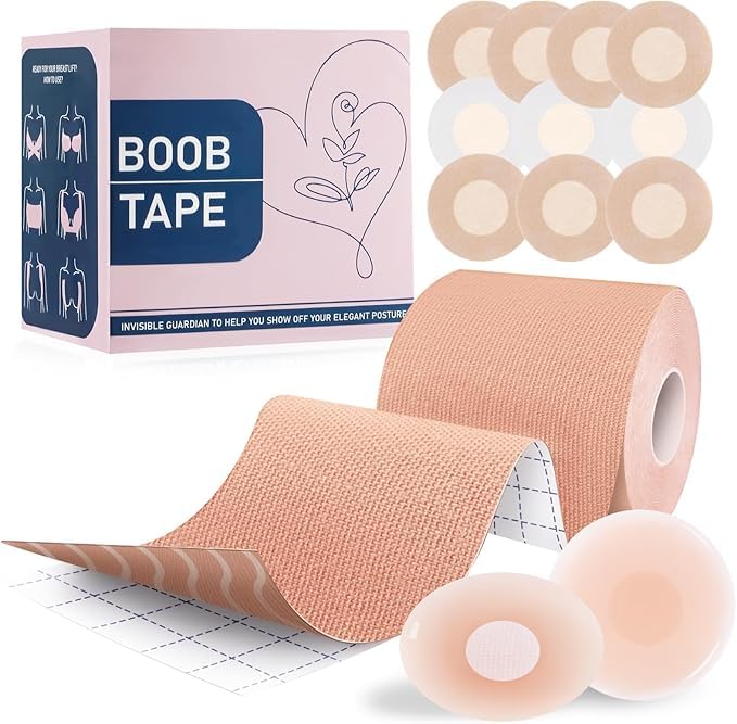 LOYAL BOOK Boob Tape Boobytape For Breast Lift with 1Boobtape 2pcs Nipple Covers Silicone 10pcs Disposable Nipple Pasties Beige