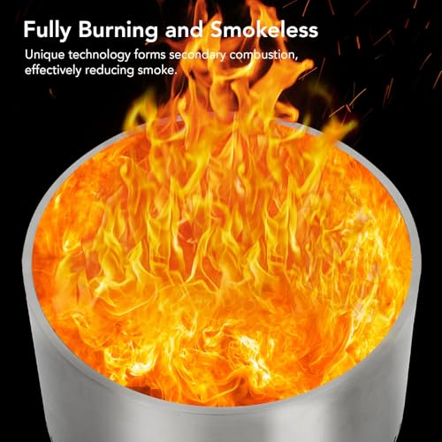 Garvee 20.5'' Smokeless Fire Pit with Air Switch, 360° Heating, Ash Pan IncludedPortable Stainless Steel Outdoor Firepit for Camping,Patio & Picnic