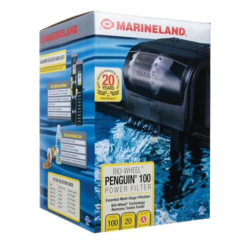 Image of Marineland Bio-Wheel Penguin 100 GPH Power Aquarium Filter, Ultra-Quiet Hang-On-Back Fish Tank Filter with Multi-Stage Filtration for Aquariums Up to 15 Gallons
