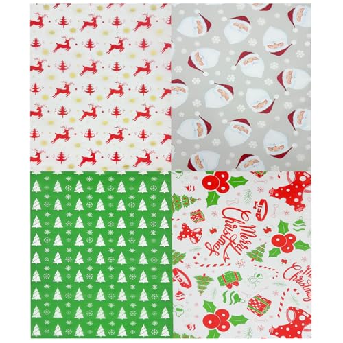 20 Sheets Tissue Paper for Gift Wrapping 50 x 35cm Wrapping Paper with 4 Christmas Designs for Craft DIY