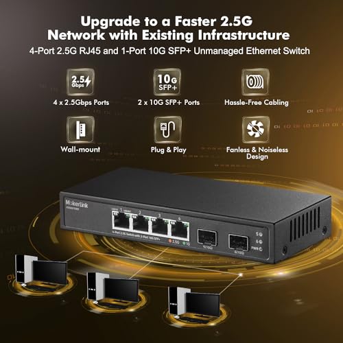 MokerLink 4 Port 2.5G Ethernet Switch with 2 Port 10G SFP+ Slot, 4 x 2.5G Base-T Ports Compatible with 10/100/1000Mbps - Image 2