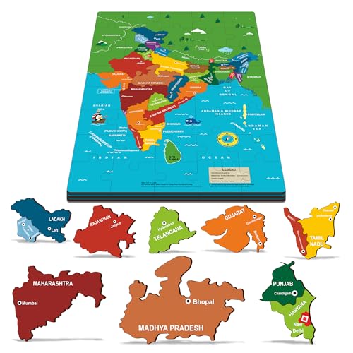 Image of Lefan India Map & Solar System Floor Puzzle Mat for Kids - Set of 2 Educational Wooden Jigsaw Puzzles - Geography & Space Learning Toys for Boys & Girls Age 3+