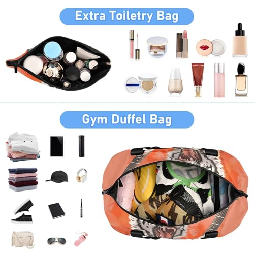 ALAZA Sports Duffel Bags with Toiletry Bag Set,Electric Guitar Tiger Travel Duffel Bags Multi Pockets Weekend Bag4