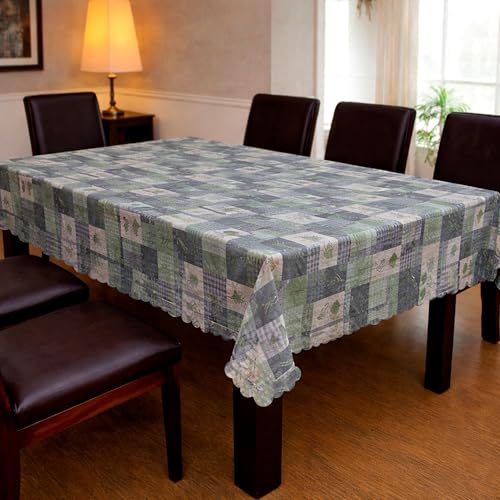Image of Dakshya Industries PVC Waterproof Table Cover 6 Seater 54x78 Inch - Washable Oil & Stain Resistant Dining Table Cover (Gold Grey)