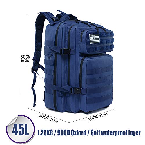 Lhi Military Tactical Backpack For Men And Women 45L Army 3 Days Assault Pack Bag Large Rucksack With Molle System - Blue #TOP1