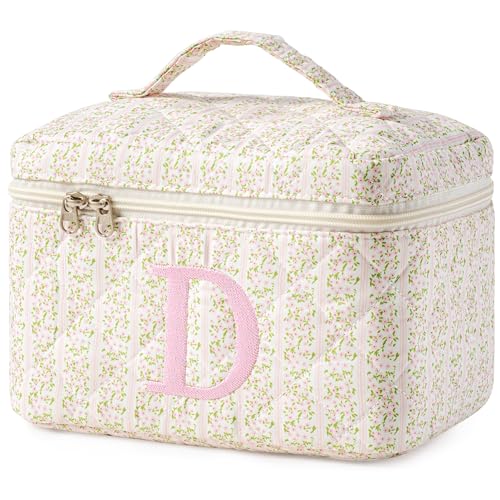 HBselect Initial Makeup Bag for Women Personalized Quilted Cosmetic Bag