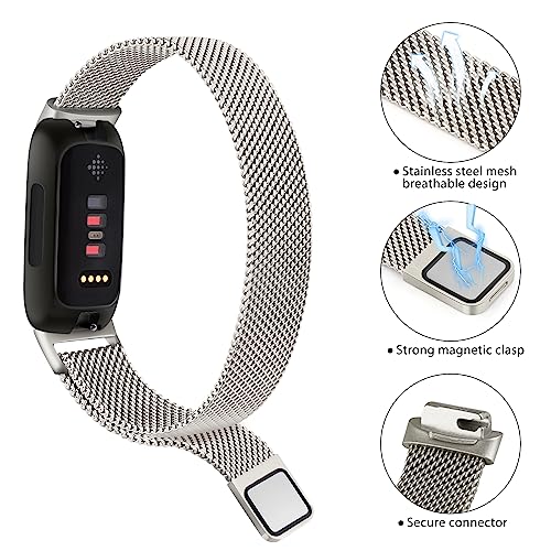 Vancle Strap compatible with Fitbit Inspire 3 Straps for Women Men Stainless Steel Mesh Loop Adjustable Wristband Replacement Strap (Starlight) - Image 4