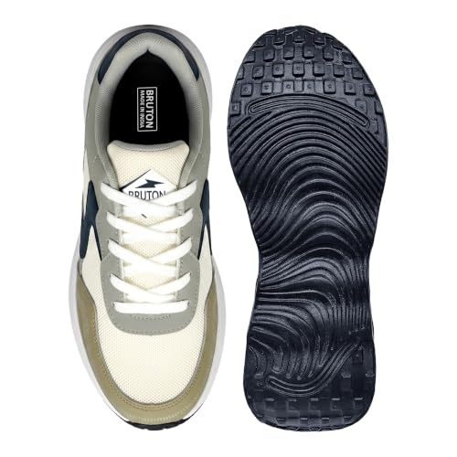Image of BRUTON Men's MOTION-609 Casual Stylish Beige Sneakers | Lightweight Lace-Up Shoes | Cushioned Walking, College, Travel & Everyday Casual Footwear