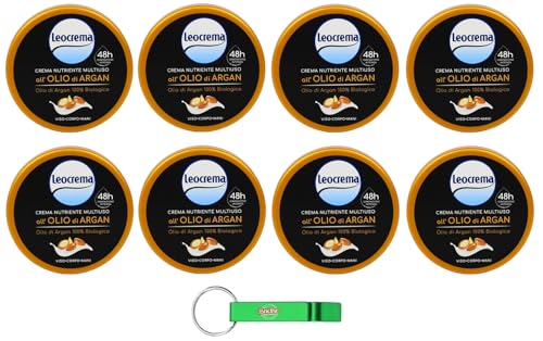 Leocrema Nutriente Multiuso all'Olio di Argan, crema nutritiva multiusos con 100% aceite de argán, ideal para cara, cuerpo y manos, cremas corporales de 150 ml + llavero Beni Culinari gratuito