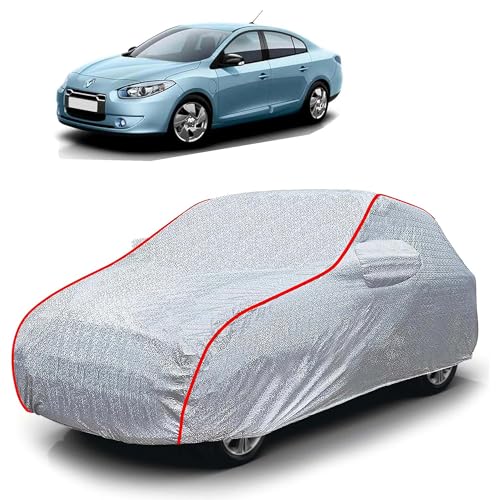 Image of Sulfar 100% Waterproof Car Body Cover Compatible with Mirror for Renault Fluence (Triple Stitched, Full Bottom Elastic, Magic Silver with Red Piping)