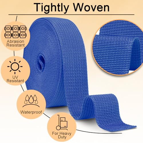 Image of CooBigo 12 Yards Webbing 1 inch & 1.5 inch & 2 inch Polypropylene Webbing Strap 1 Inch 1.5 Inch 2 Inch Wide Webbing Strapping for Bags /Lawn Chair /Pool Solar Cover DIY Crafting