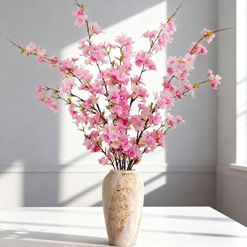 3PCS Künstliche Kirschblütenzweige Deko 109cm Rosa Kunstblumen Frühling Kirschblüten Zweige Kunstblumen Kirschblüte Osterstrauch Zweige Magnolienzweig Pfirsichblumen Frühlingsblumen Kunstzweige Sakura
