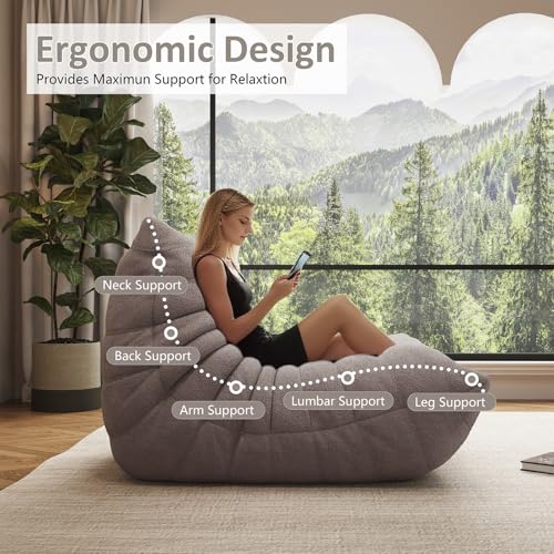 Image of Giant Bean Bag Chair for Adults,Comfy Single Floor Fireside Chair with Memory Foam,Cozy Accent Sofa Couch Boneless Chaise Loungefor Small Room Living Room Bedroom Gaming Room(Gray, Single)