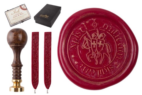 gravurART - Siegel Stempel Gravur \"Tempelritter\" mit 2 Stangen Siegelwachs und Siegelkissen gravurART - Siegel Stempel Gravur \"Tempelritter\" mit 2 Stangen Siegelwachs und Siegelkissen