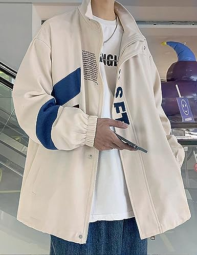 Yimoon Men's Varsity Jacket Vintage Letter Print Motorcycle Jacket Oversized Patchwork Unisex Streetwear3