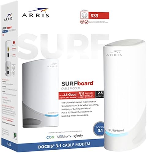 Miniatura 7 de ARRIS SURFboard S33 DOCSIS 3.1 - Módem de cable Multi-Gig | Puertos Ethernet de 2.5Gbps + 1Gbps | Funciona con Xfinity, Cox, Spectrum | Para planes