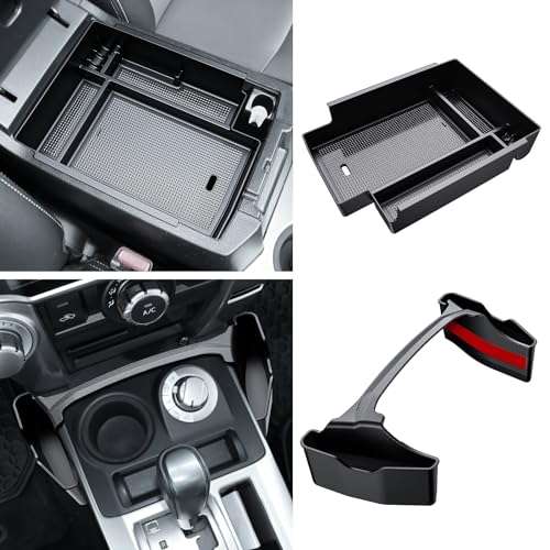 DIAMOOKY Upgraded 2PCS Center Console Organizer Compatible with Toyota 4Runner 2024 2023 2022 2021 2020 2019-2010 Gear Shift Organizer Tray Armrest Storage Box 5th Gen 4 Runner Interior Accessories