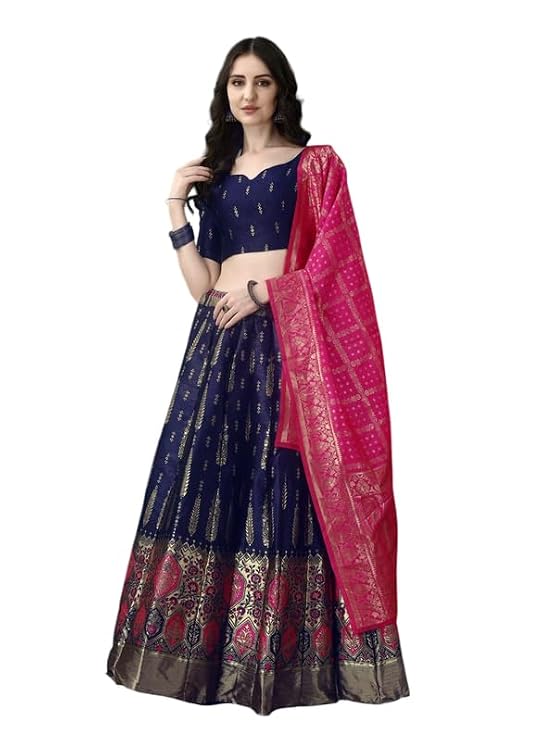 Banarasi Jacquard Silk Lehenga Choli with Mustard Dupatta | Semi-Stitched Kali Skirt, 3.5 Mtr Flare, Cotton Inner | Wedding