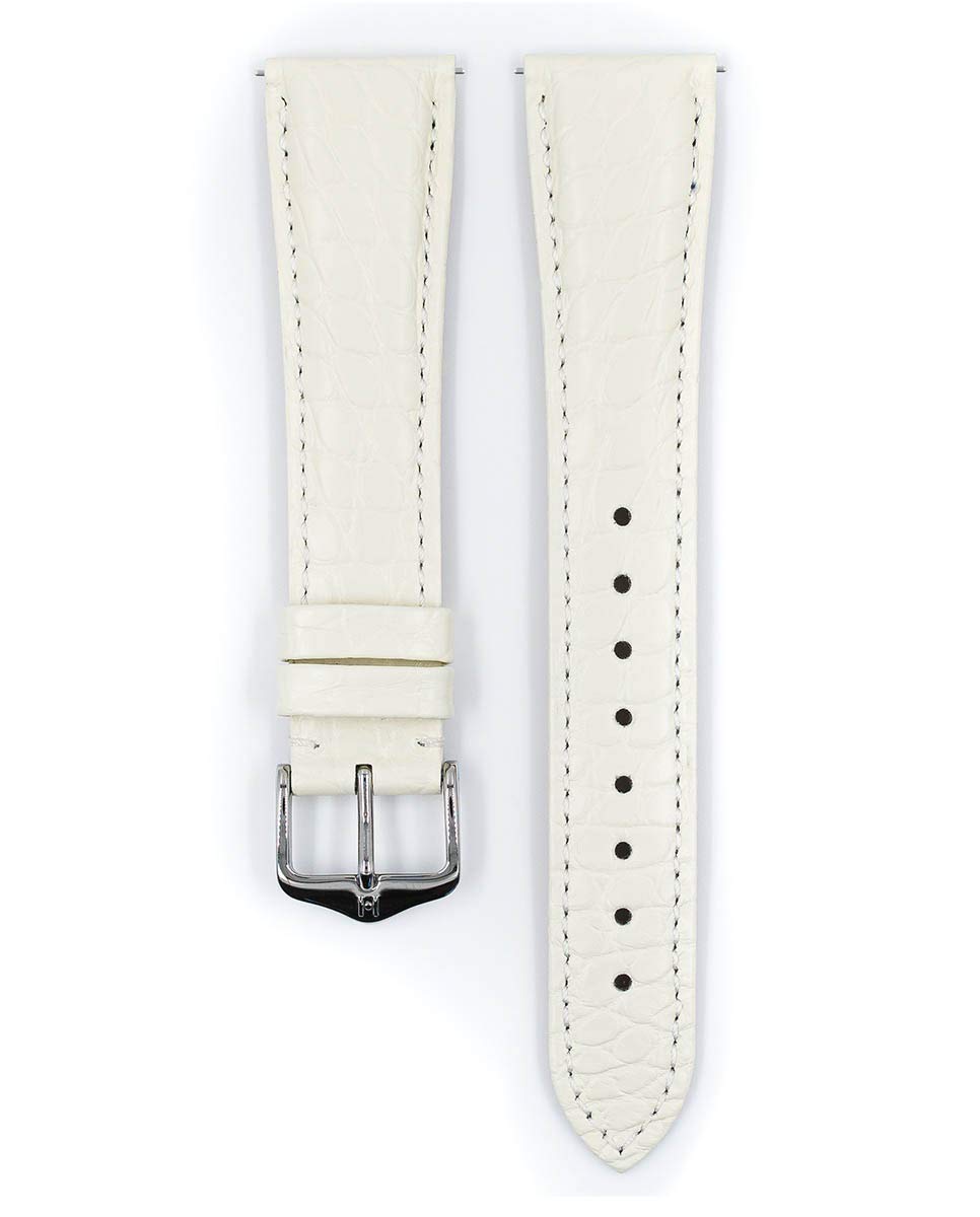 Hirsch Regent Alligator Watch Strap - Brown - L - 20mm / 16mm - Shiny Silver Buckle - Alligator Flank Leather Band