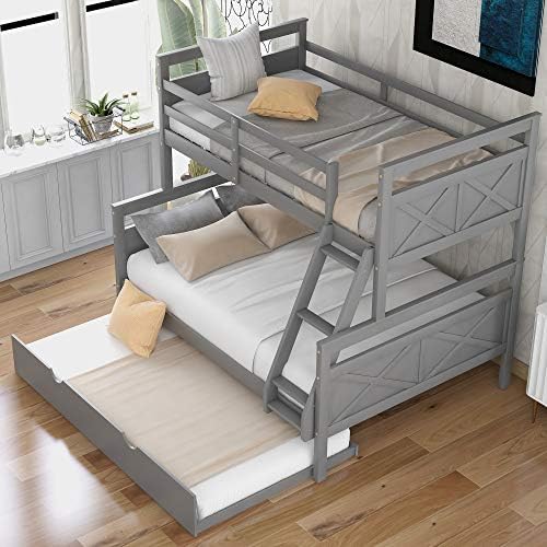 Merax Trundle Bunk Bed, Twin Over Full Wood Bunk Bed with Twin Si...