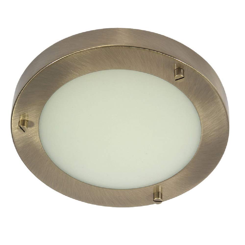 Britalia Antique Brass & White Frosted Glass Bathroom Round Flush Ceiling Light 185Mm | 1 X G9 Capsule Lamp Bulb Required (Not Included) | Ip44 Rated | Suitable For Outdoor Use