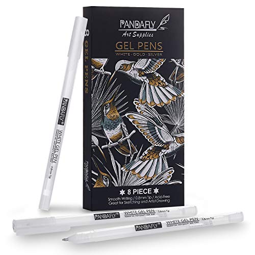 Pandafly White Gold Silver Gel Pens, 0.8 Mm Extra Fine Point Metallic Gel Ink Pens For Black Paper Drawing, Sketching, Illustration, Card Making, Bullet Journaling, Pack Of 8 #TOP6
