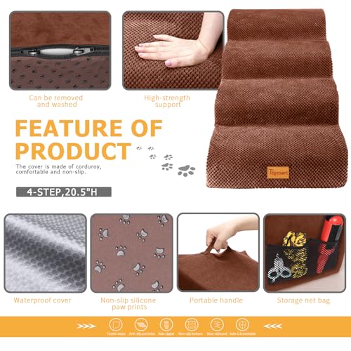 Image of Topmart High Density Foam Dog Steps 4 Tiers,Extra Wide Deep Pet Steps,Non-Slip Dog Stairs Ramp for Bed,Soft Foam Cat Ladder,Best for Older Injured,Older Pets,Cats with Joint Pain