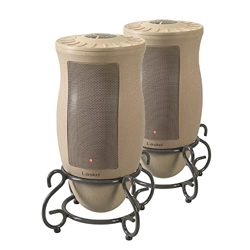 Lasko 6435 Designer Series 1500 Watt Decorative Base Oscillating Ceramic Space Heater with 3 Heat Settings and Built In Safety Features, Tan (2 Pack) -  Lasko Fans, 2 x