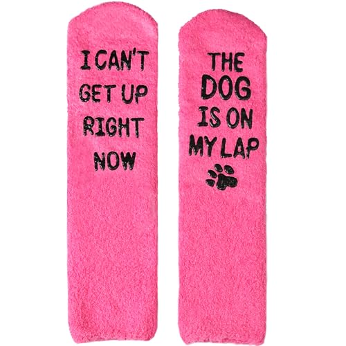 Funny Dog Socks for Men & Women, Novelty Fuzzy Crew Socks with Dog Paws Pattern, Non-Slip Soles2