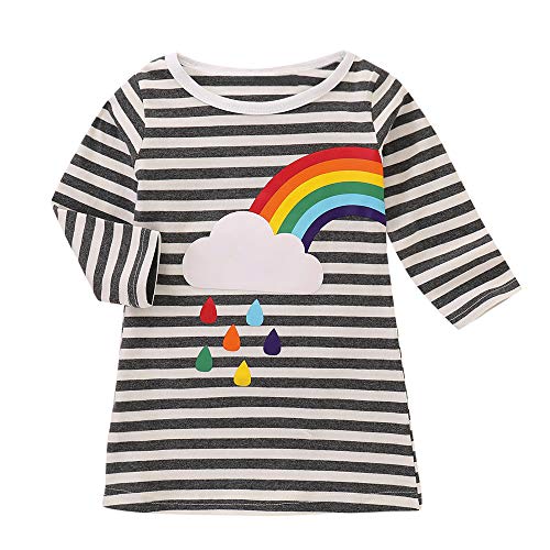 MEIbax Schwester Gestreift Regenbogen-Druck Party Kleid Kleidung Langarm T-Shirt Kleid Infant Kleinkind Baby Mädchen