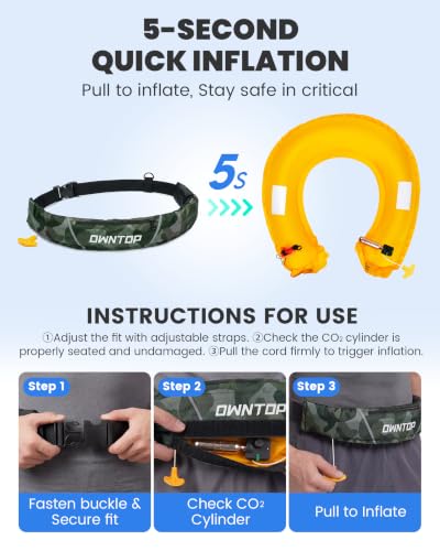 Image of Owntop Manual Inflatable Belt Pack, Adults Swim Jacket with Blowpipe & Whistle, 24g CO2 Cylinder Included, Low Profile for Kayaking, Fishing, Paddle Sports