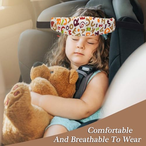 Image of 4 Pieces Baby Head Support for Car,ZWZCYZ Cute Pattern Car Seat Head Holder for Toddler Stroller Seat Sleeping Headrest Band with Adjustable Buckle Universal Kids Car Accessories (Blue+Coffee)
