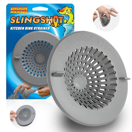 Drain Weasel Slingshot Kitchen Sink Drain Strainer Cover Basket, Food Catcher and Stopper, Screen Filter, Dishwasher Safe, Silicone and Plastic, 1 Pack