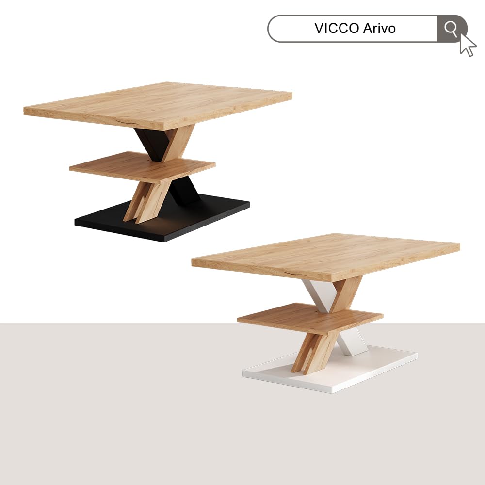 Vicco Couchtisch Arivo, Schwarz, 90 x 60 cm | mit Ablage, mit zusätzlicher Ablagefläche für praktische Aufbewahrung