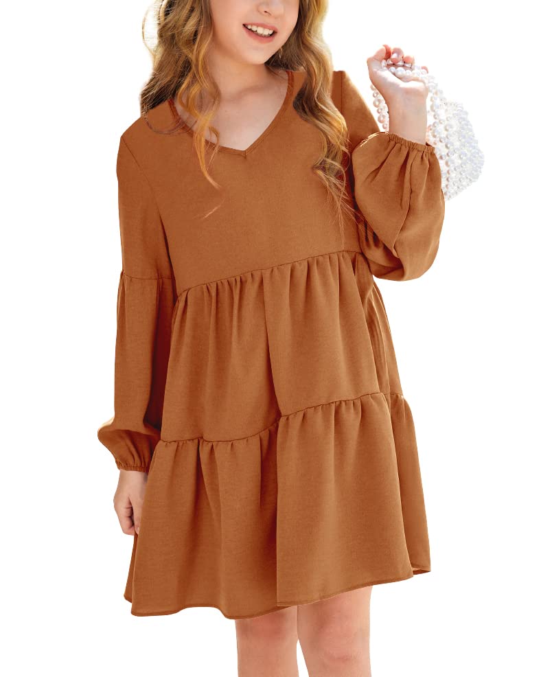 Imily Bela Girls Casual Tunic Dresses V Neck Long Short Sleeve School Party Swing Dress 5-14 Years2