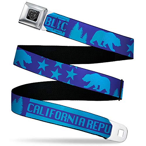 Buckle-Down Men's Seatbelt Belt Kids, california REPUBLIC/bear/stars Silhouette blues 1.0" Wide-20-36 Inches
