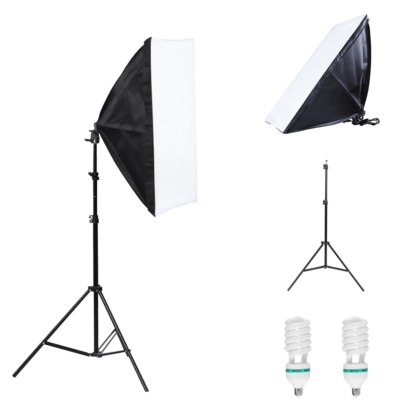 Beauenty 2pcs SoftBox, Photography Lighting Kit, Lighting Soft Boxes 19.68*27.55 inch+78.74 inch Adjustable Stand+E27 Energy-saving Bulb, Photo Lighting Box Kit for Video Recording, Portraits Shooting